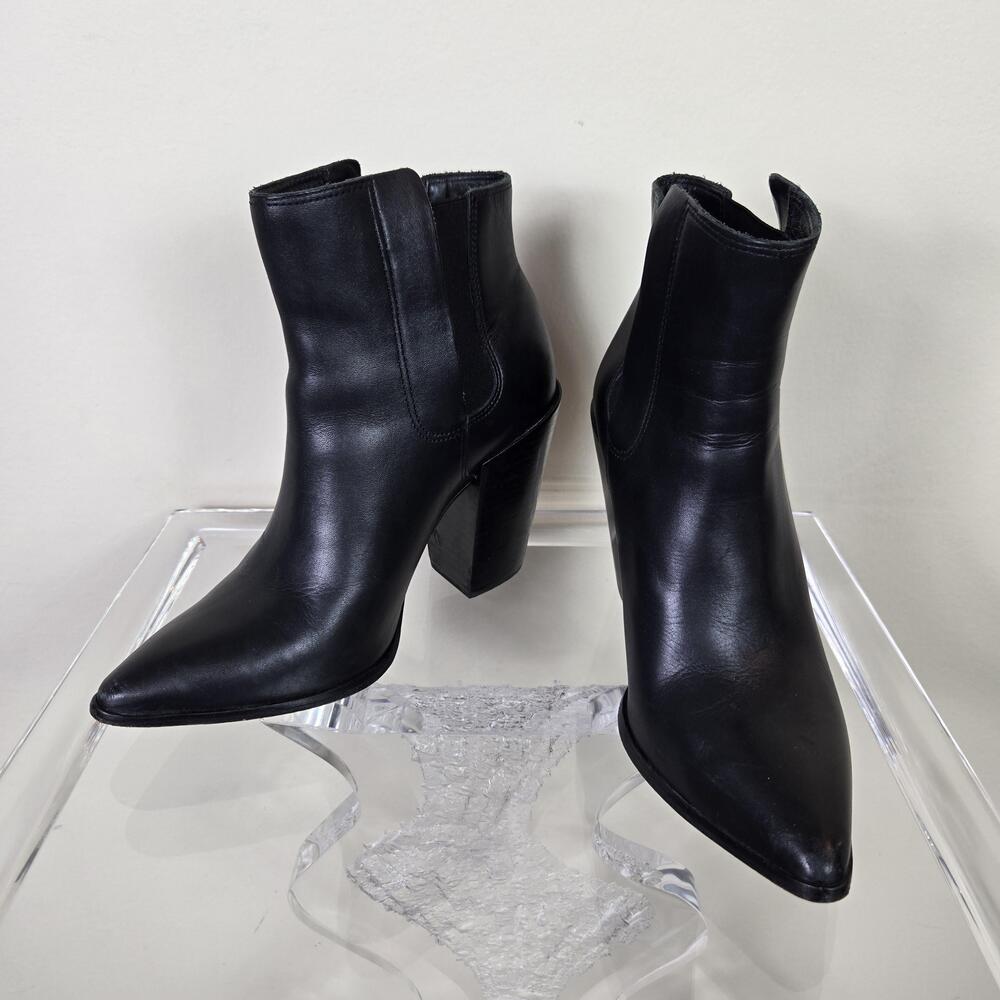 AllSaints Boots Womens Size 6 Black Leather Chelsea Ankle Block Heel Booties